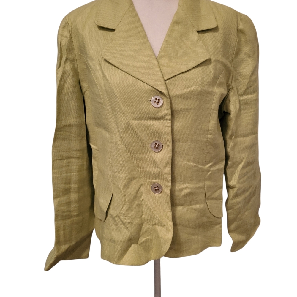Coldwater Creek Linen Blazer Green sz P14